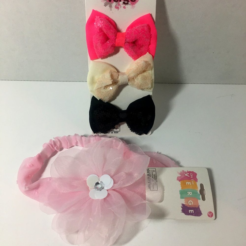 Toddler Baby Girl Hair Accessories Lot Sparkly Bows Clips & Flower Headband